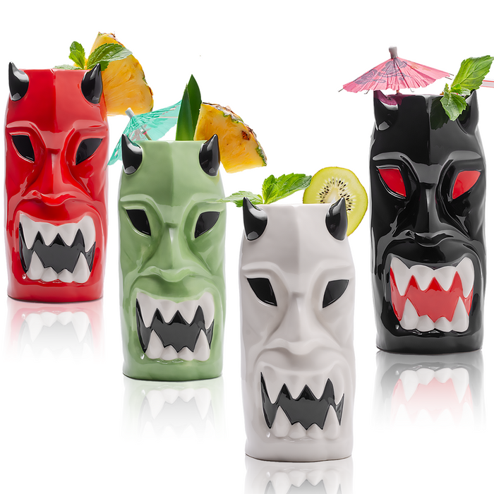 Ceramic Horned Hawaiian Tiki Mugs (Set of 4)