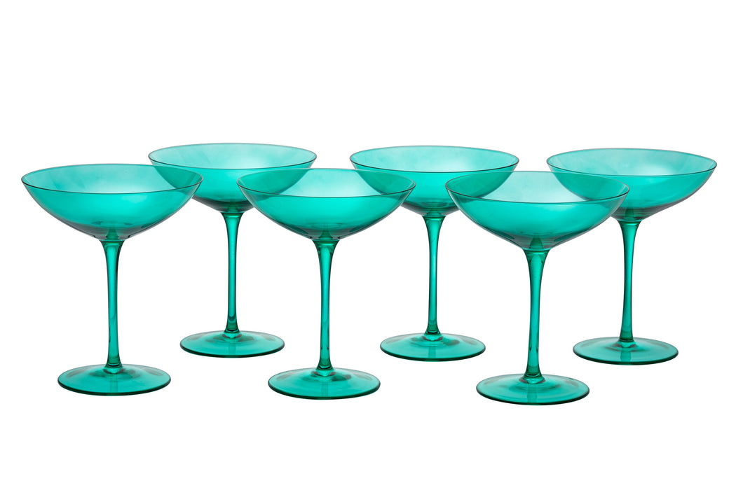 The Wine Savant Colored Vintage Glass Coupes 12oz (6, Teal)