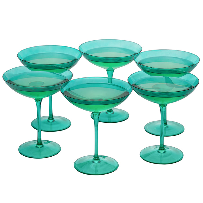 The Wine Savant Colored Vintage Glass Coupes 12oz (6, Teal)