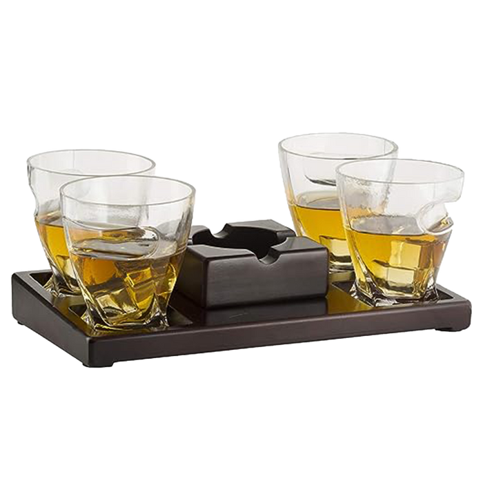 The Wine Savant Cigar Glasses Tray & Ash Tray, 4 Whiskey Cigar Glasses