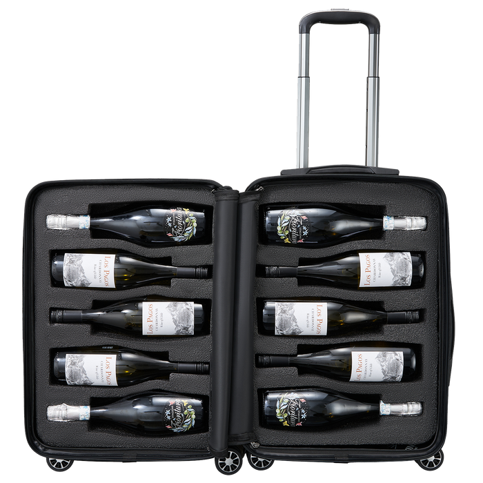 Wine Bottle Suitcase | Holds 10 Standard 750 ML Size Bottles | Universal Airplane Luggage Case, TSA Approved Wheeled Bag For Professionals and Consumers, Gift For Wine Lovers & Connoisseurs (24 IN)