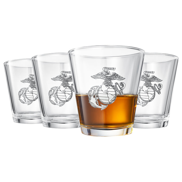 Marine Whiskey & Wine Glasses Set of 4, Anchor and Globe Whiskey Glasses 10oz Marines Gift by The Wine Savant - Military Gift Set Set, Veterans, Marine Gifts (Copy)