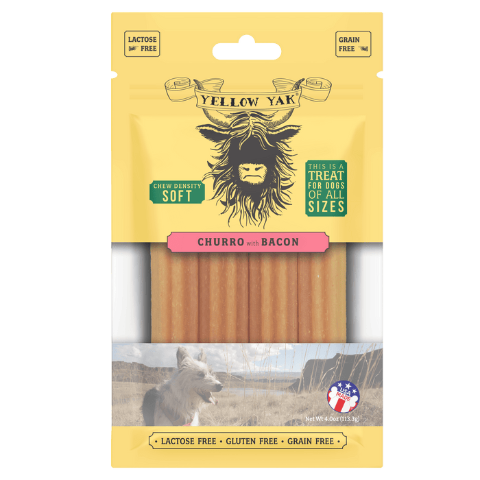 Yellow Yak Churro Bacon Soft & Dense Chews (Pack of 6 - 4 Oz)