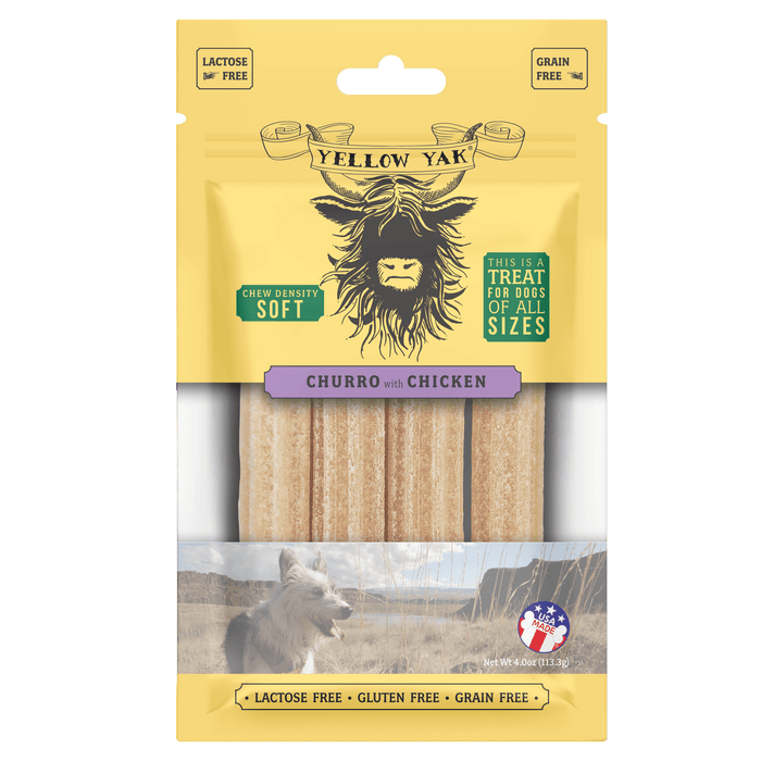 Yellow Yak Churro Chew Chicken Dense Soft Density Dog Treats 6 x 4 Oz