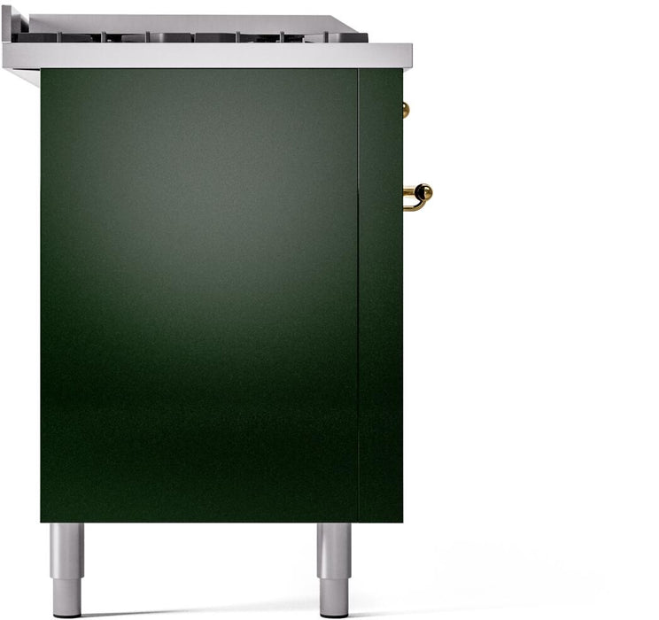 ILVE Nostalgie II 60" Dual Fuel Liquid Propane Range, Emerald Green, Brass Trim UP60FSNMPEGGLP