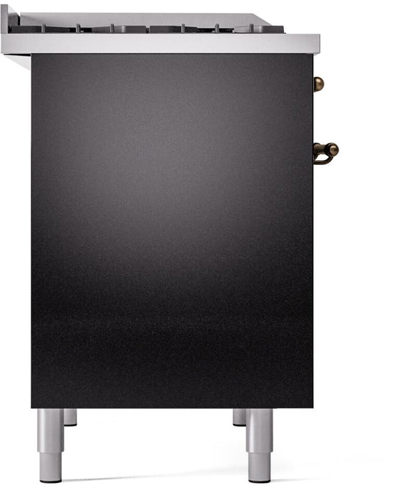 ILVE Nostalgie II 40" Dual Fuel Liquid Propane Range, Glossy Black, Bronze Trim UPD40FNMPBKBLP