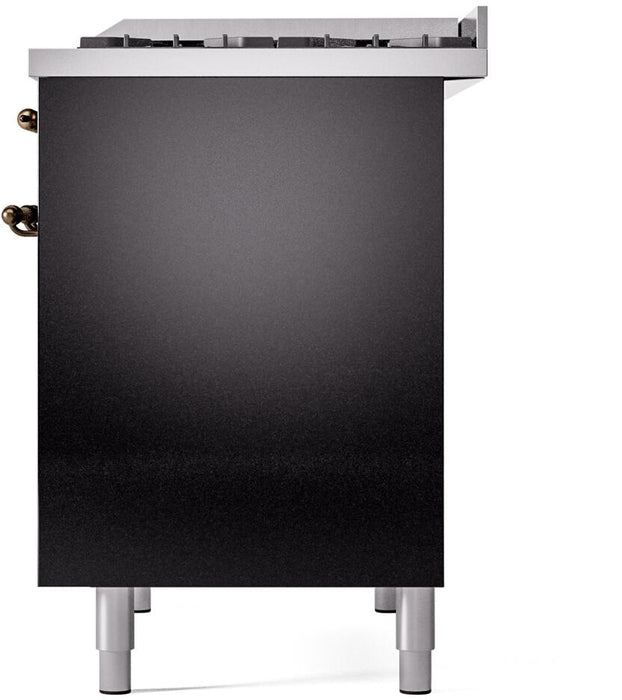 ILVE Nostalgie II 40" Dual Fuel Liquid Propane Range, Glossy Black, Bronze Trim UPD40FNMPBKBLP