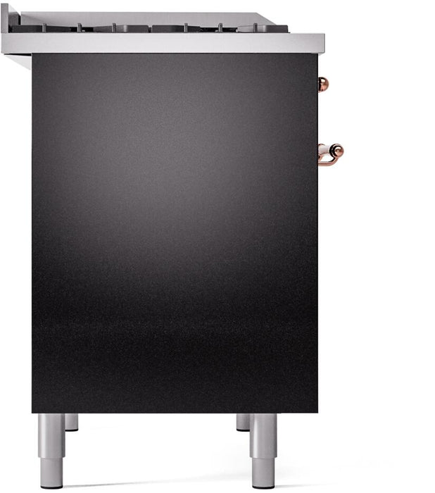 ILVE Nostalgie II 40" Dual Fuel Liquid Propane Range, Glossy Black, Copper Trim UPD40FNMPBKPLP