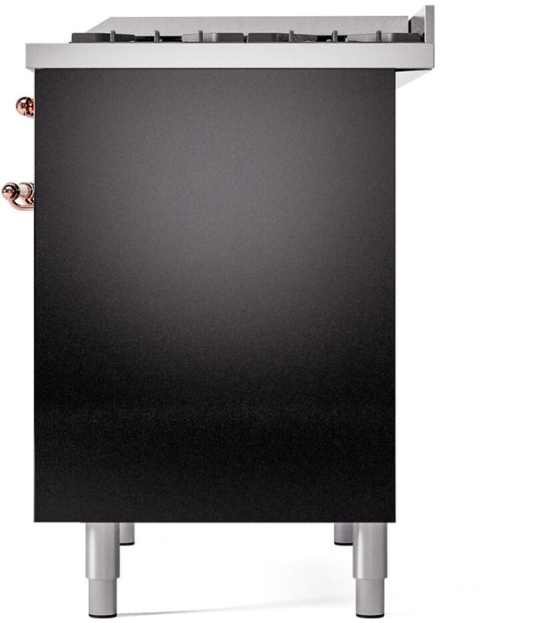 ILVE Nostalgie II 40" Dual Fuel Liquid Propane Range, Glossy Black, Copper Trim UPD40FNMPBKPLP