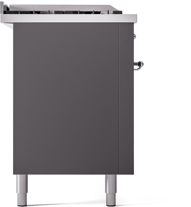 ILVE Nostalgie II 60" Dual Fuel Natural Gas Range, Matte Graphite, Chrome Trim UP60FSNMPMGC