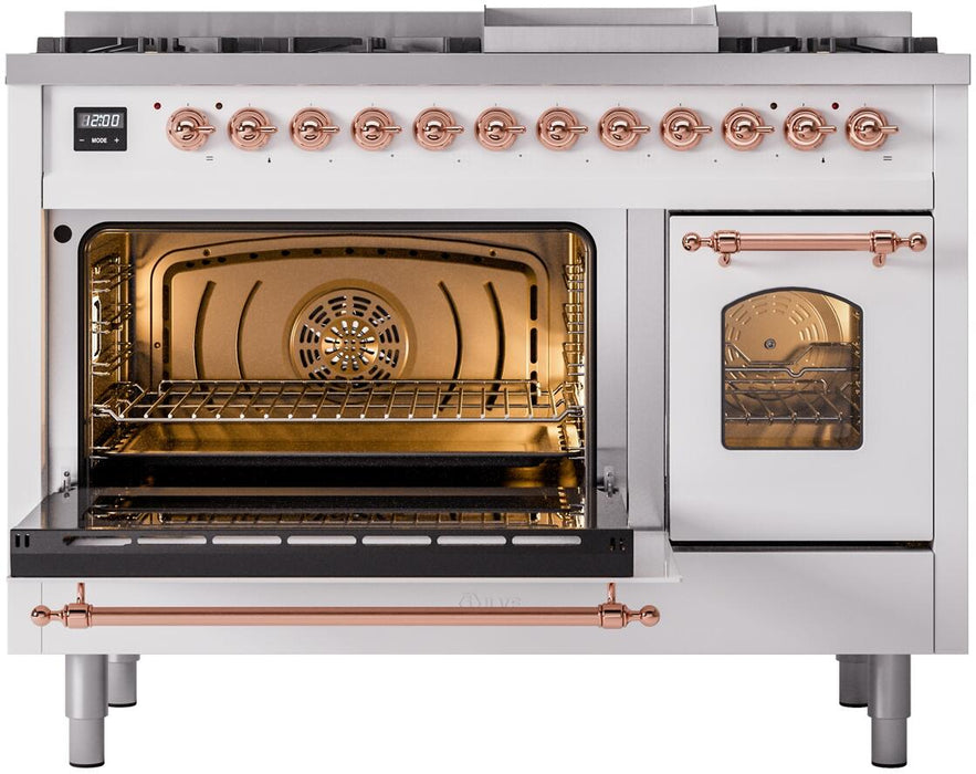 ILVE Nostalgie II 48" Dual Fuel Liquid Propane Range, White, Copper Trim UP48FNMPWHPLP