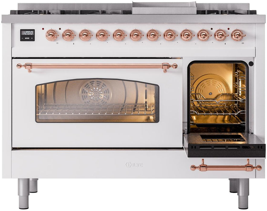 ILVE Nostalgie II 48" Dual Fuel Natural Gas Range, White, Copper Trim UP48FNMPWHP