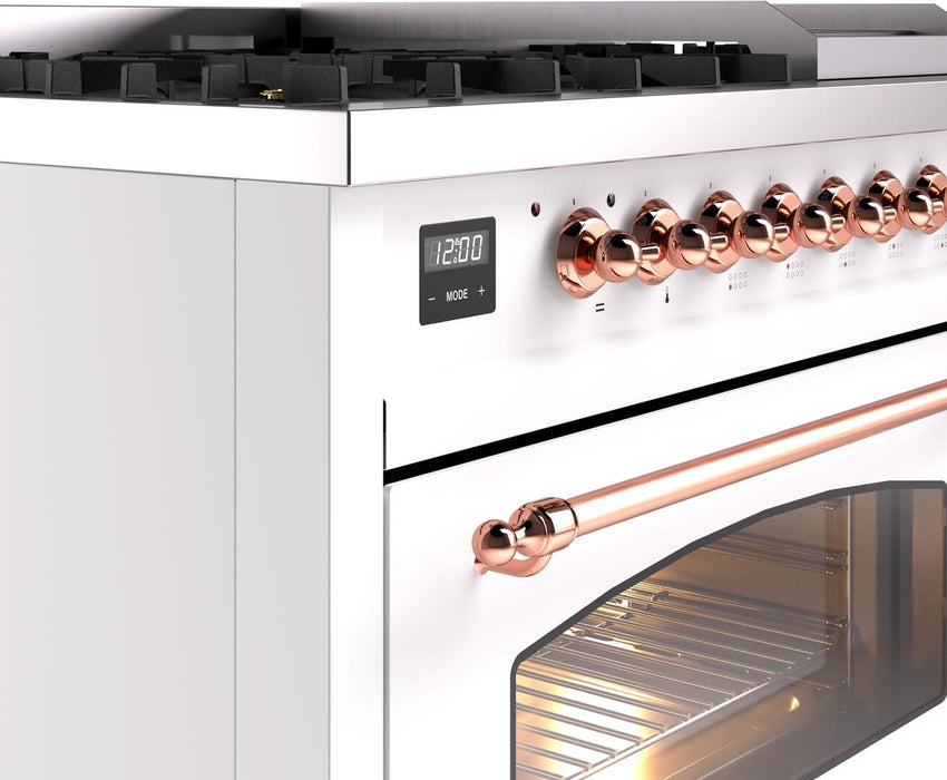 ILVE Nostalgie II 48" Dual Fuel Natural Gas Range, White, Copper Trim UP48FNMPWHP