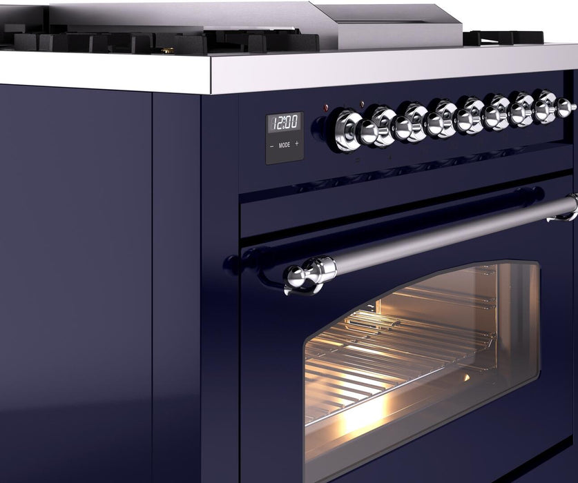 ILVE Nostalgie II 36" Dual Fuel Liquid Propane Range, Blue, Chrome Trim UP36FNMPMBCLP