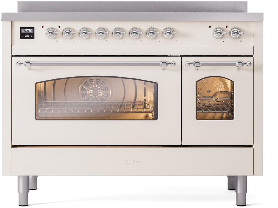 ILVE Nostalgie II 48" Electric Range, Antique White, Chrome Trim UPI486NMPAWC