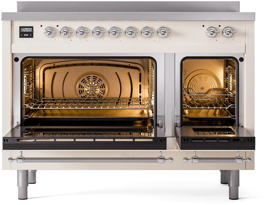 ILVE Nostalgie II 48" Electric Range, Antique White, Chrome Trim UPI486NMPAWC