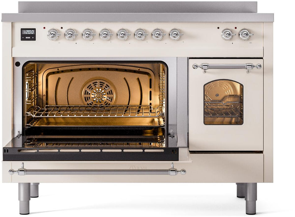 ILVE Nostalgie II 48" Electric Range, Antique White, Chrome Trim UPI486NMPAWC