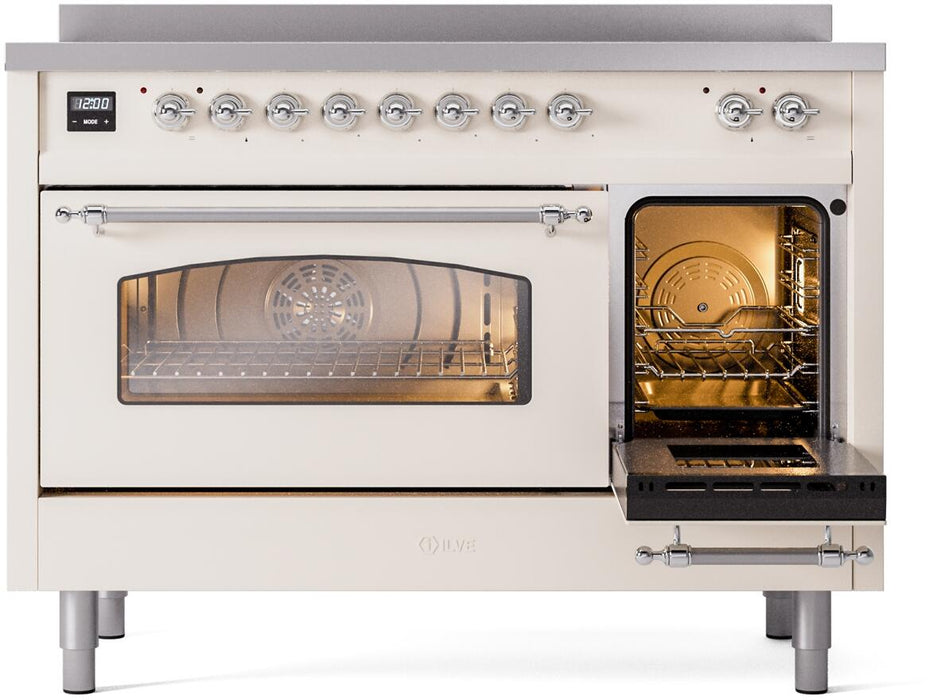 ILVE Nostalgie II 48" Electric Range, Antique White, Chrome Trim UPI486NMPAWC
