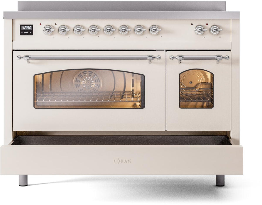 ILVE Nostalgie II 48" Electric Range, Antique White, Chrome Trim UPI486NMPAWC