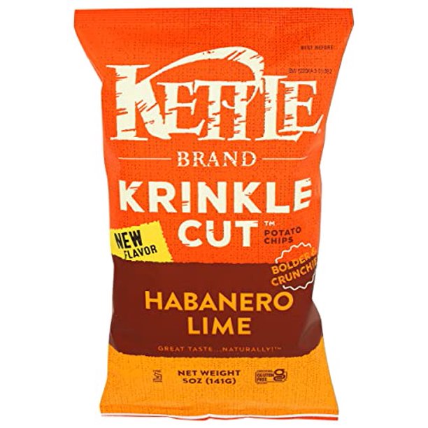 Kettle Brand Habanero Lime Krinkle Cut Kettle Chips, 5 Oz (Pack of 15)