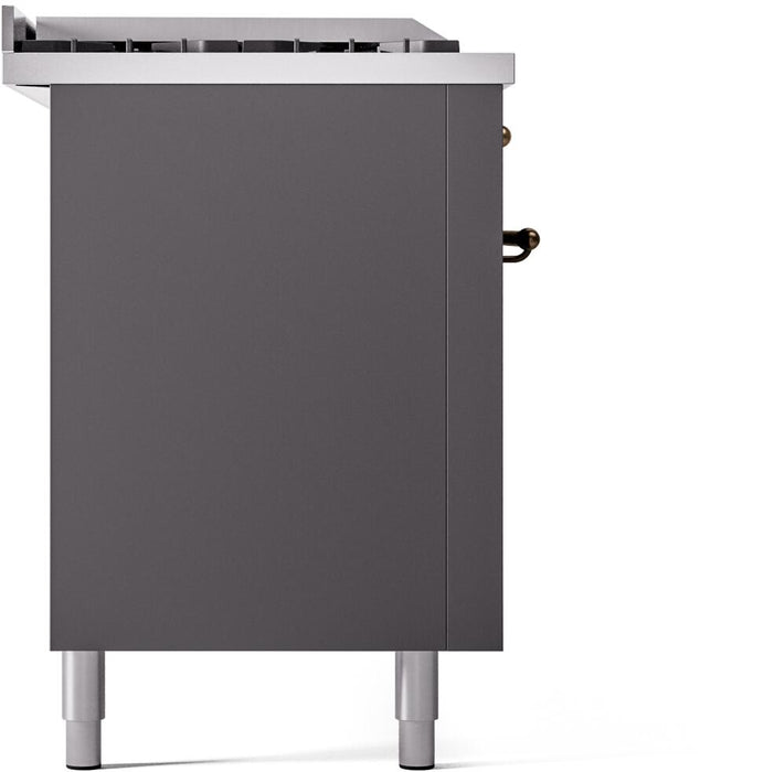 ILVE Nostalgie II 60" Dual Fuel Natural Gas Range, Matte Graphite, Bronze Trim UP60FSNMPMGB