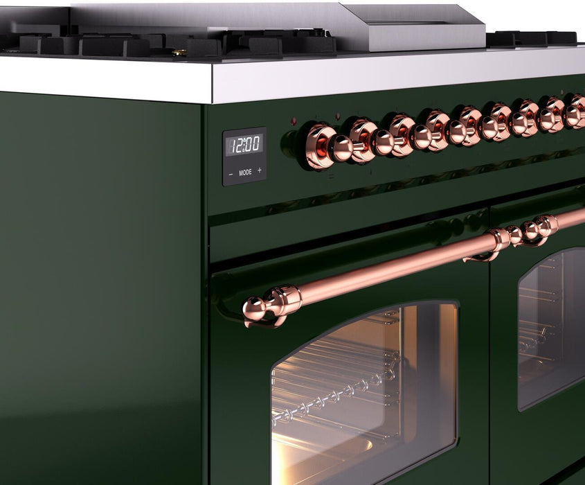 ILVE Nostalgie II 40" Dual Fuel Liquid Propane Range, Emerald Green, Copper Trim ILVE UPD40FNMPEGPLP