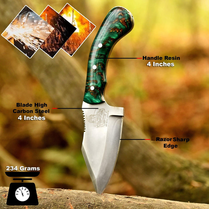 Acid Washed High Carbon Steel Knife – Pinecone Resin Handle (Green, Black, Red) | JW SteelCrafts