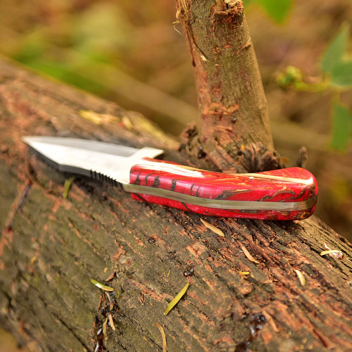 Acid Washed Stainless Steel Hunting Knife – Pinecone Handle | Outdoor & Camping Knife