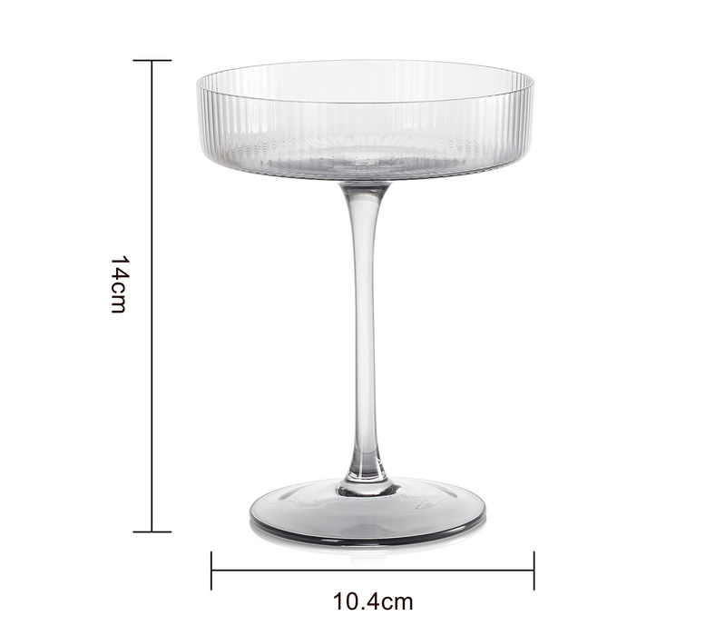 Ribbed Coupe Cocktail Glasses 8 oz | Set of 2 (Smoke Grey)