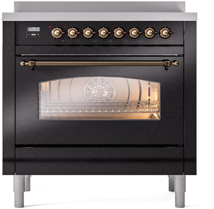 ILVE Nostalgie II 36 " Electric Range, Glossy Black, Bronze Trim UPI366NMPBKB