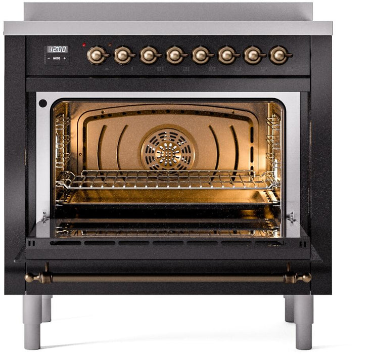 ILVE Nostalgie II 36 " Electric Range, Glossy Black, Bronze Trim UPI366NMPBKB