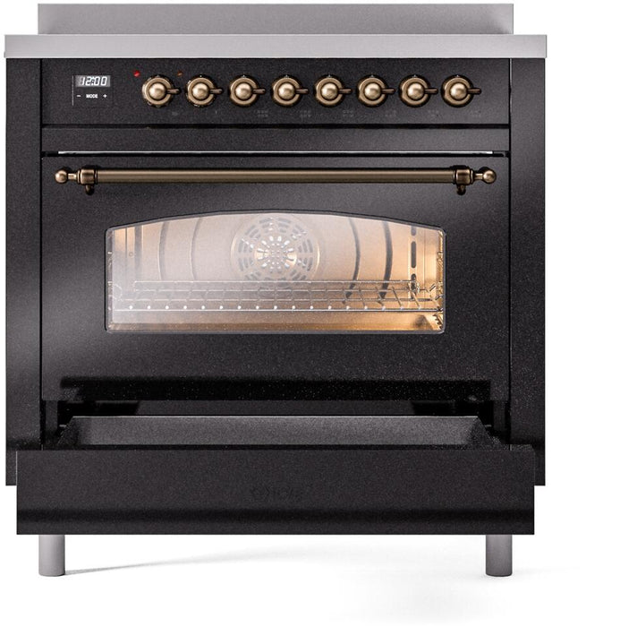 ILVE Nostalgie II 36 " Electric Range, Glossy Black, Bronze Trim UPI366NMPBKB