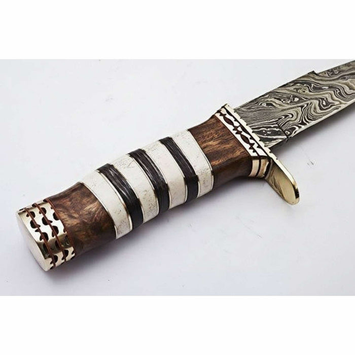 American Clip Point Bowie Knife with Damascus Steel Blade and Rosewood Handle