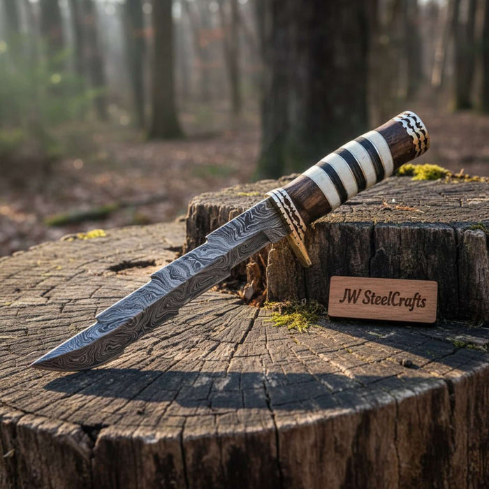 American Clip Point Bowie Knife with Damascus Steel Blade and Rosewood Handle
