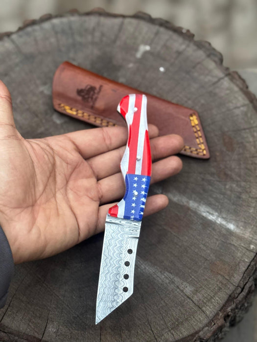 American Flag Handle Damascus Tanto Knife | JW SteelCrafts