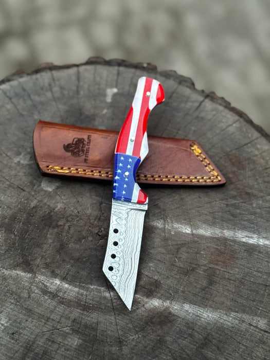 American Flag Handle Damascus Tanto Knife | JW SteelCrafts