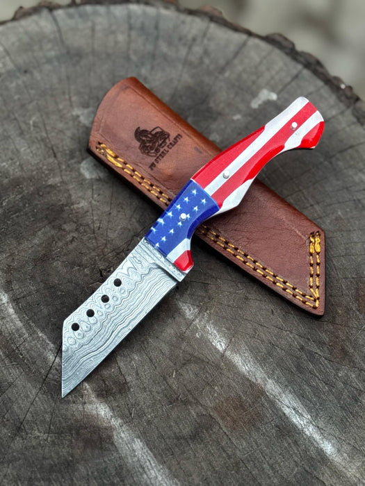 American Flag Handle Damascus Tanto Knife | JW SteelCrafts