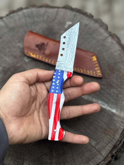 American Flag Handle Damascus Tanto Knife | JW SteelCrafts