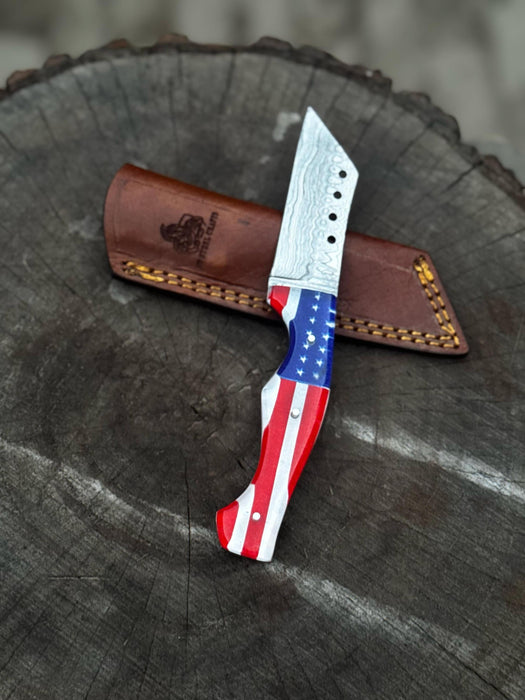 American Flag Handle Damascus Tanto Knife | JW SteelCrafts