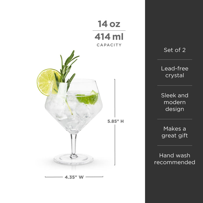 Raye Angled Crystal Gin & Tonic Glasses, Set of 2