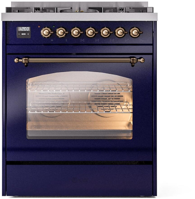 ILVE Nostalgie II 30" Dual Fuel Natural Gas Range, Blue, Bronze Trim UP30NMPMBB