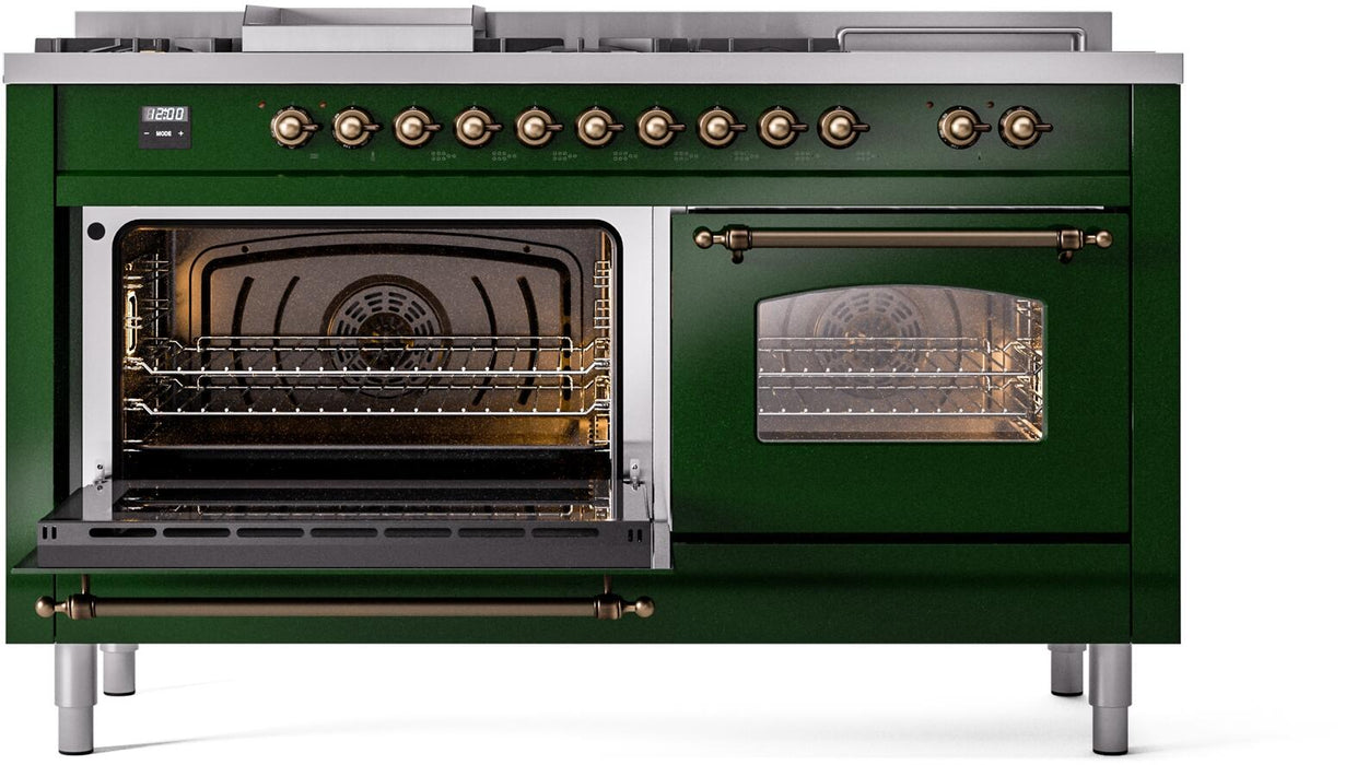 ILVE Nostalgie II 60" Dual Fuel Natural Gas Range, Emerald Green, Bronze Trim UP60FSNMPEGB