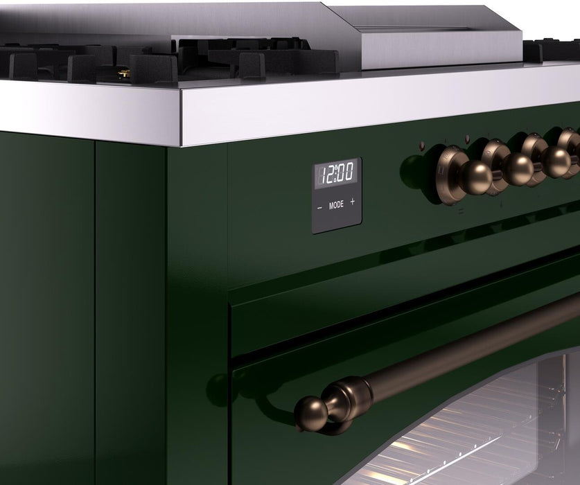 ILVE Nostalgie II 60" Dual Fuel Natural Gas Range, Emerald Green, Bronze Trim UP60FSNMPEGB