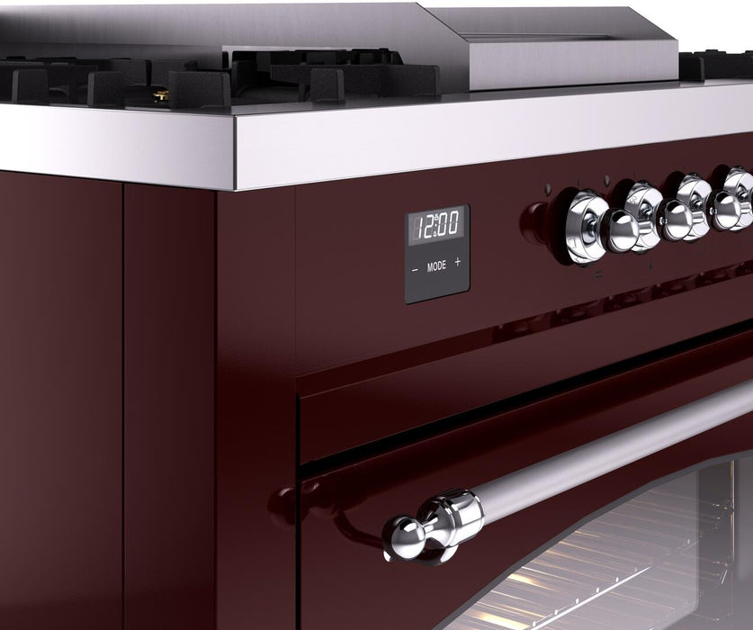 ILVE Nostalgie II 60" Dual Fuel Liquid Propane Range, Burgundy, Chrome Trim UP60FSNMPBUCLP