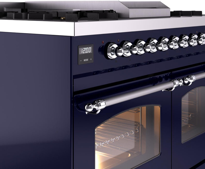 ILVE Nostalgie II 40" Dual Fuel Liquid Propane Range, Blue, Chrome Trim UPD40FNMPMBCLP