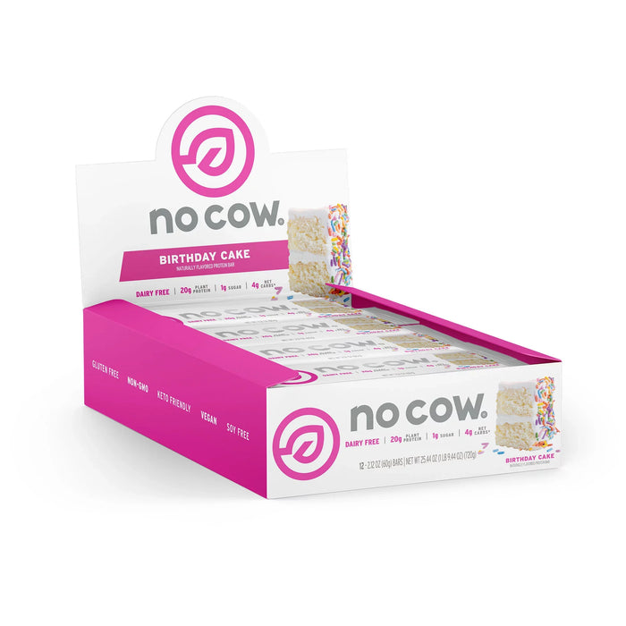 No Cow Bar - Birthday Cake Dipped in Chocolate 2.12 Oz Bars (Pack of 12)