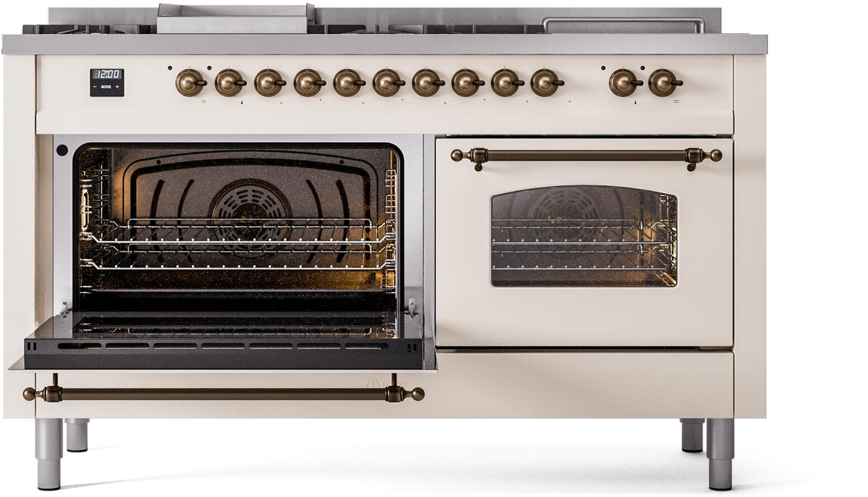 ILVE Nostalgie II 60" Dual Fuel Liquid Propane Range, Antique White, Bronze Trim UP60FSNMPAWBLP