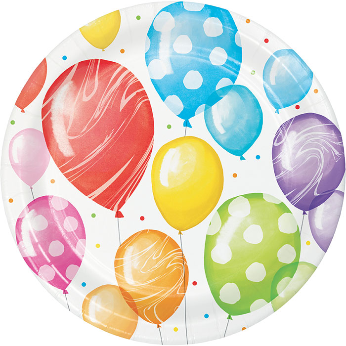 Bulk Balloon Bash Paper Dessert Plates (96 per Case)