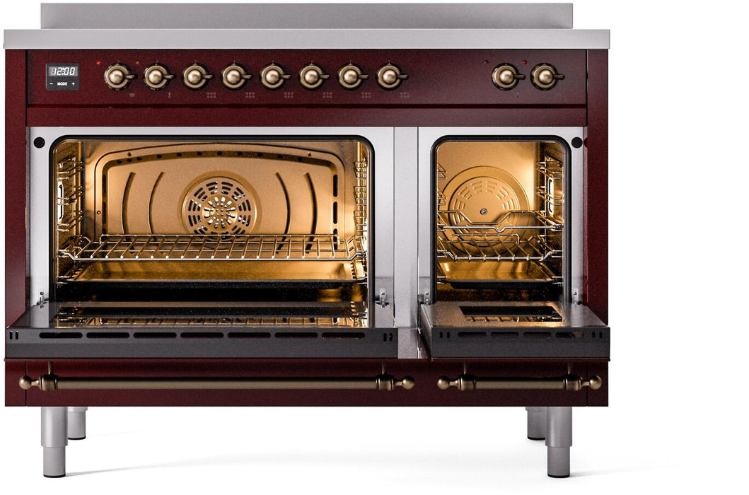 ILVE Nostalgie II 48" Electric Range, Burgundy, Bronze Trim UPI486NMPBUB