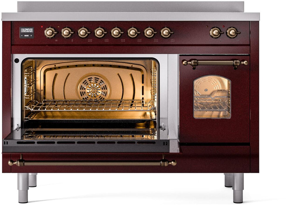 ILVE Nostalgie II 48" Electric Range, Burgundy, Bronze Trim UPI486NMPBUB